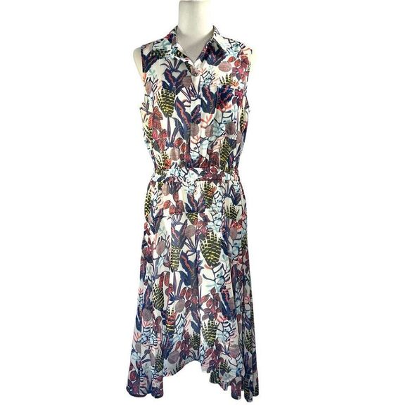 Jason Wu Grey Midi Dress Floral Print Asymmetrical Medium 8 Multicolor Sleeveles - Picture 2 of 13